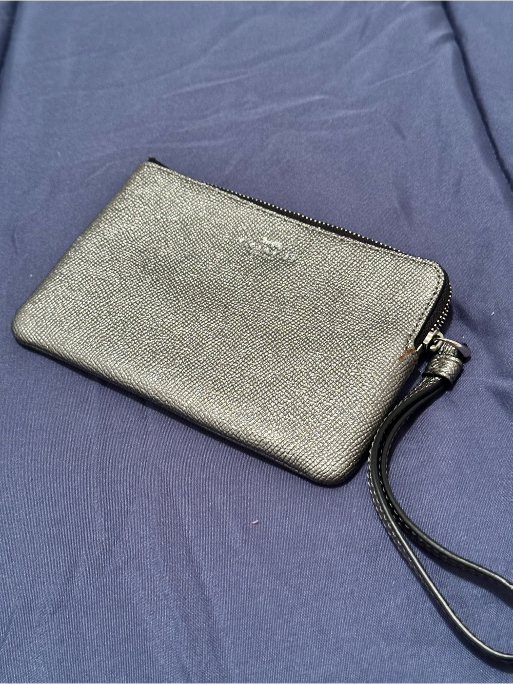 Coach Metallic Pewter Zip Wristlet Wallet